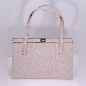Elegant and Ladylike 1950's Vintage Pink/Ivory Ostrich Lennox Handbag